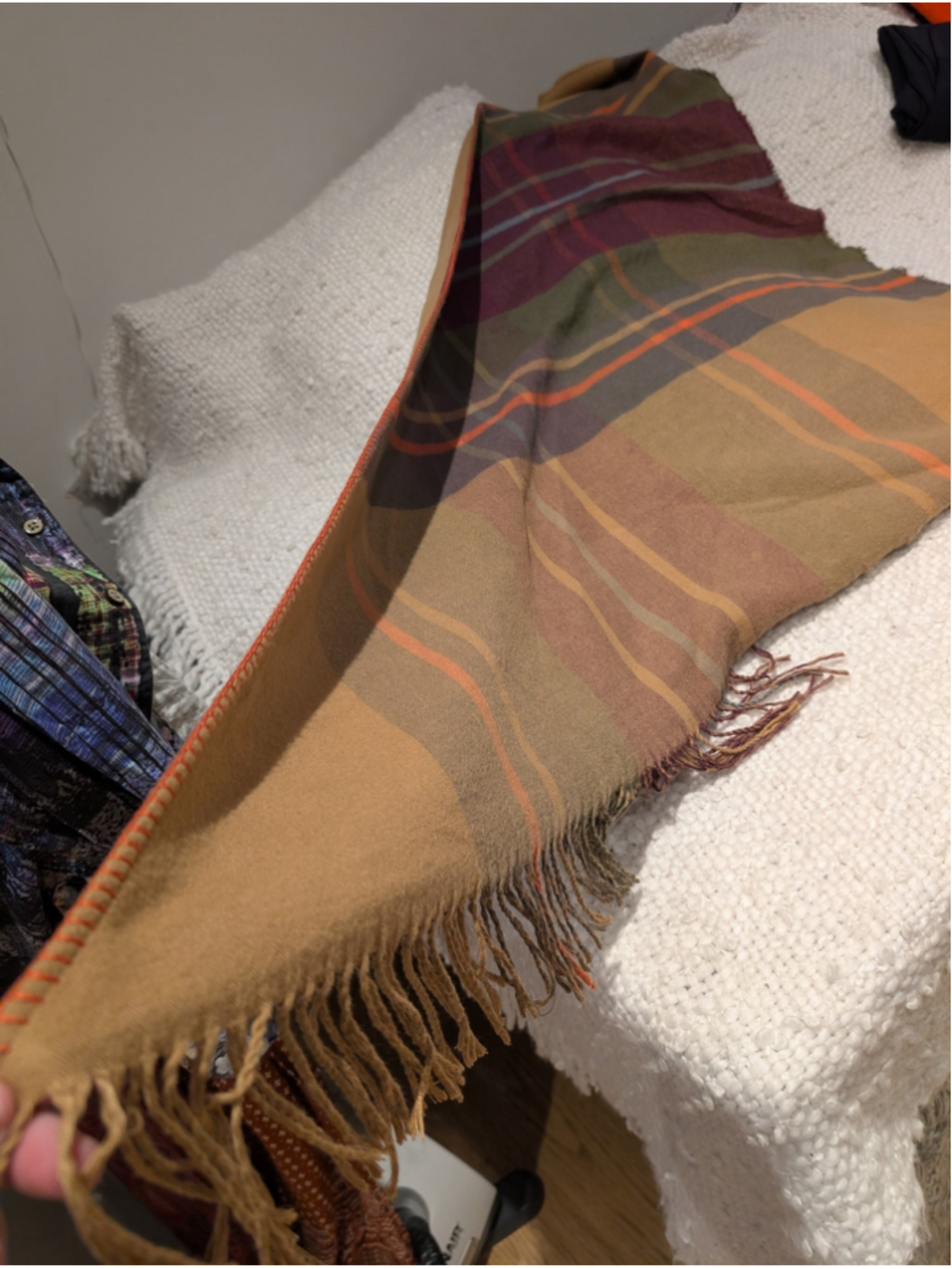 Women's Joules Plaid Scarf One Size Brown Burgundy - Picture 2 of 6
